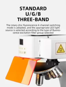 Fluorescence microscope U/G/B three-band filter turret