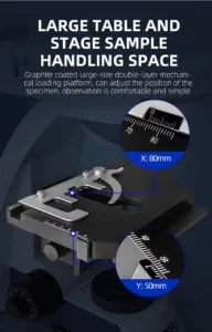 Fluorescence microscope stage with 80x50mm travel