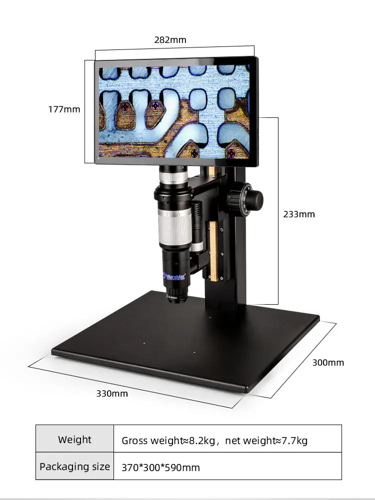 Murzider MSD433 industrial digital microscope dimensions and size
