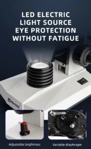 LED electric light source for trinocular biological microscope with adjustable brightness and variable diaphragm