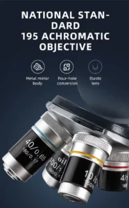 195 achromatic objective lens for trinocular biological microscope, metal mirror body with four-hole conversion