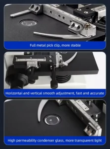 Mechanical stage of trinocular biological microscope with full metal clip, X-Y adjustment and high permeability condenser glass