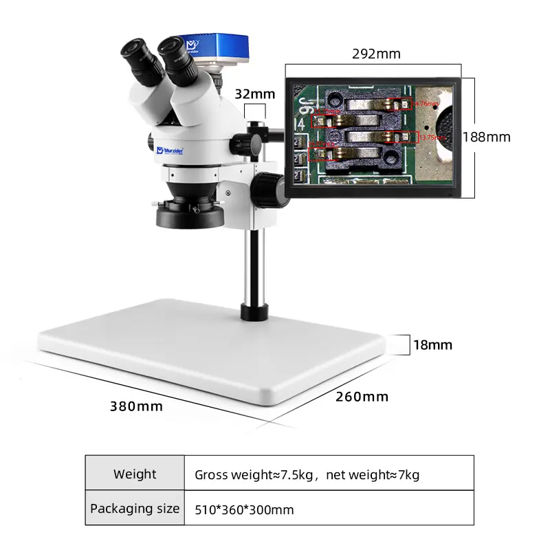 2 Murzider MSD202-B8-4K-11.6C Trinocular Stereo Microscope with 4K Camera and 11.6" Display