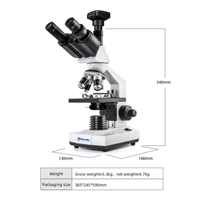 Trinocular science viewing microscope dimension and structure diagram