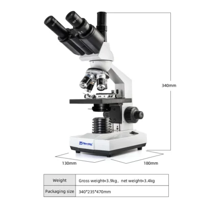 msd100-9-t-biological-microscope-dimensions Trinocular lab training microscope dimension and structure diagram
