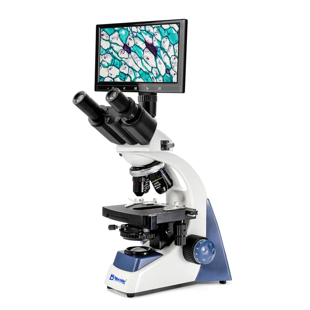 MSD105 trinocular microscope with 9-inch LCD screen front view
