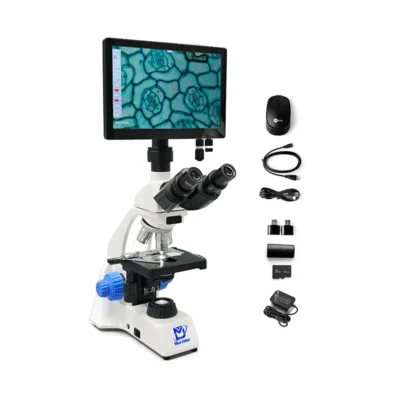 MSD1125 trinocular microscope with 10.3-inch display screen front view