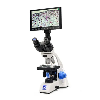 MSD1125 trinocular microscope with 9-inch camera screen front view
