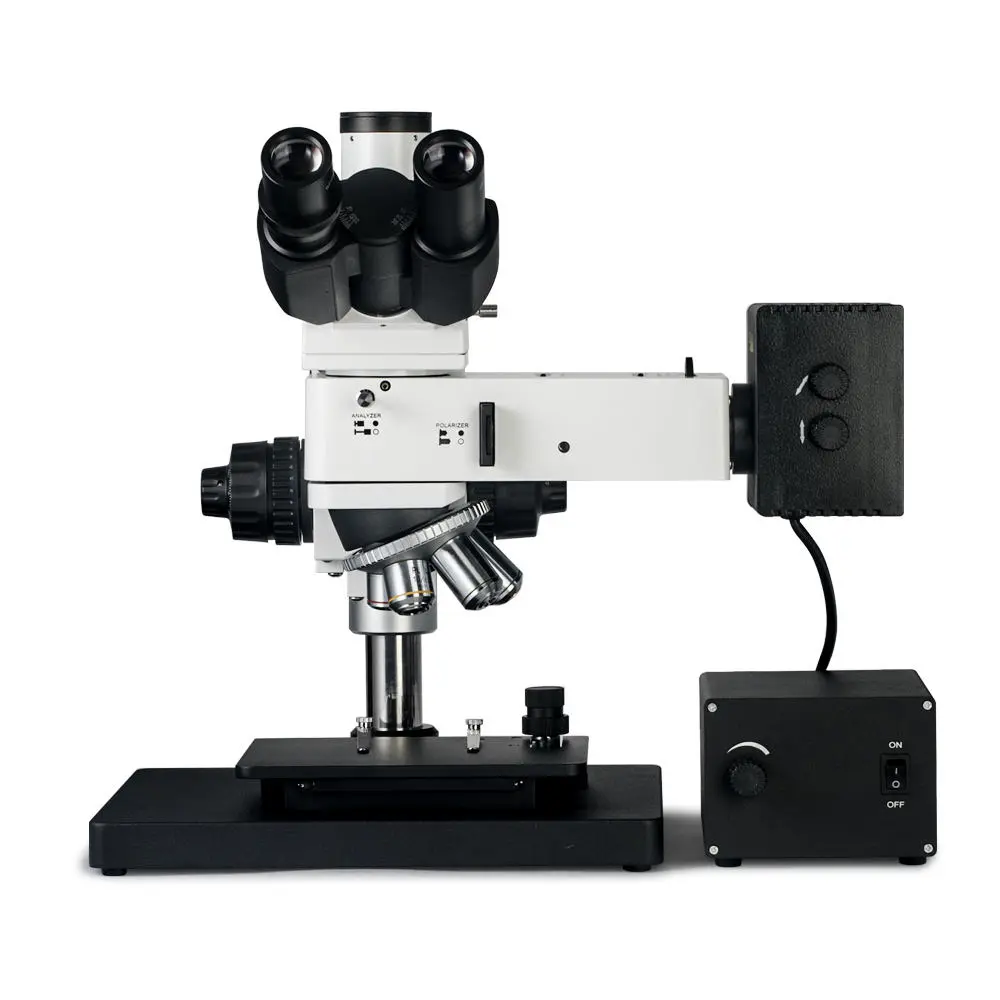 Front view of column metallographic microscope for industrial material inspection