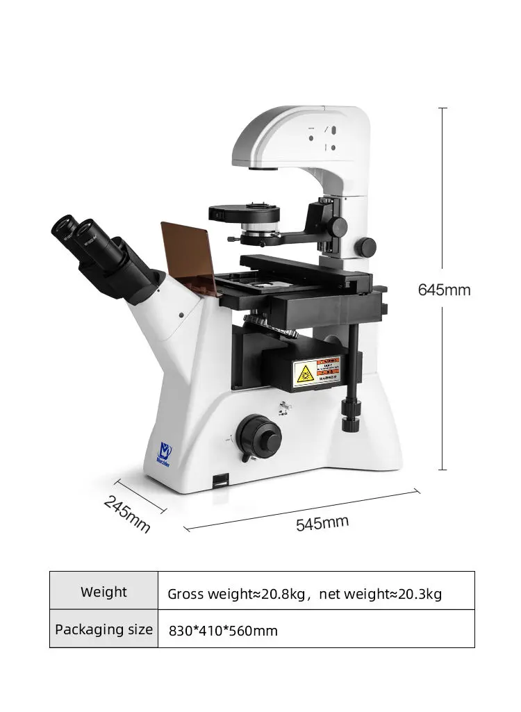 Dimensions of MSD530DT-830 inverted fluorescence microscope