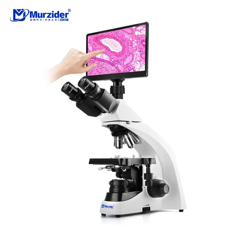 MSD701 trinocular microscope with 10.5-inch touch screen front view