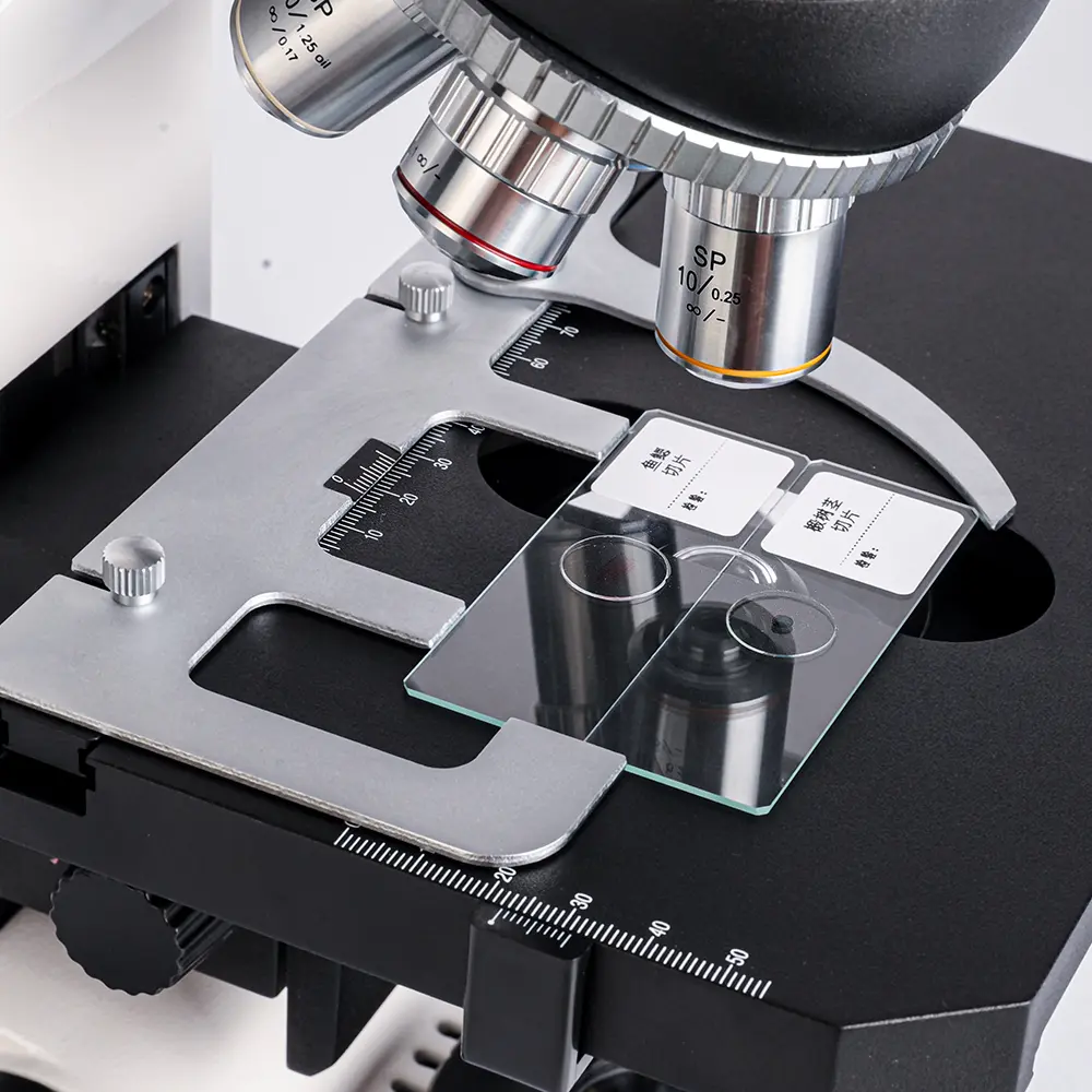 msd750-t-mechanical-stage-detail Mechanical stage detail of MSD750-T biological microscope