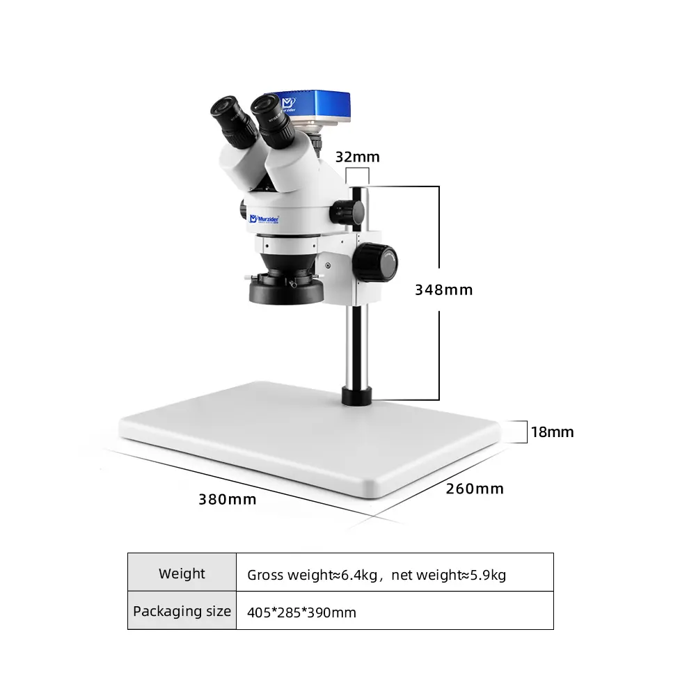 Dimensions of Murzider MSD202-B2S-4K trinocular stereo microscope for repair and inspection use
