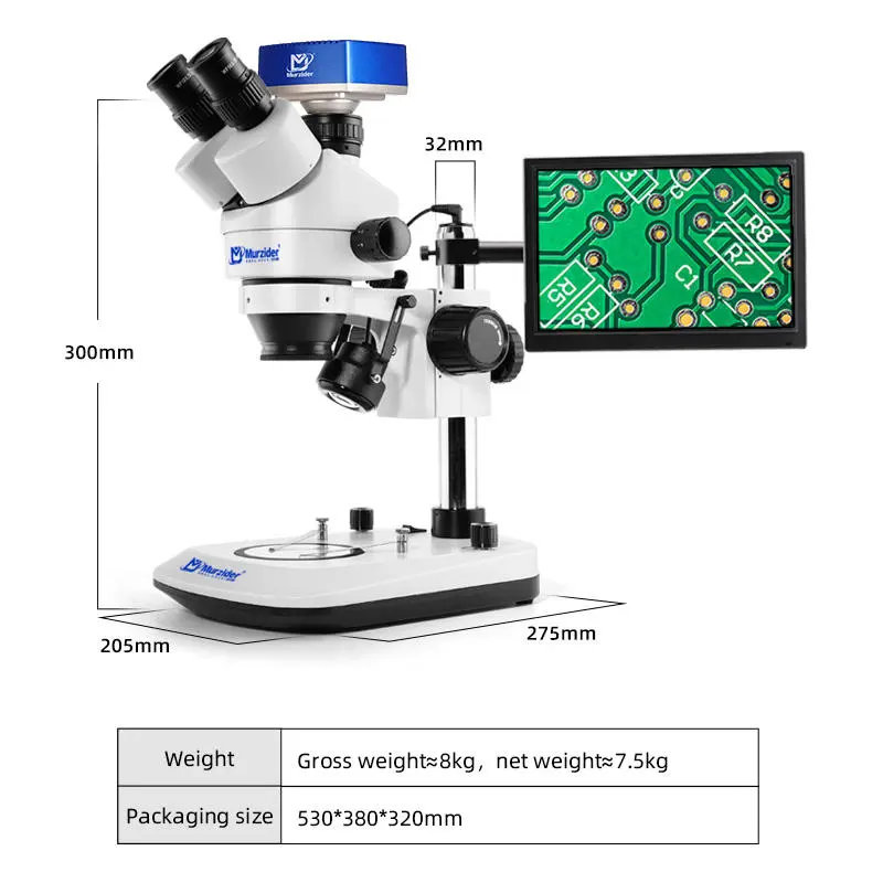 murzider-msd202-b8-4k-11-6c-stereo-microscope-dimensions Dimensions of Murzider MSD202-B8-4K-11.6C digital stereo microscope with display screen