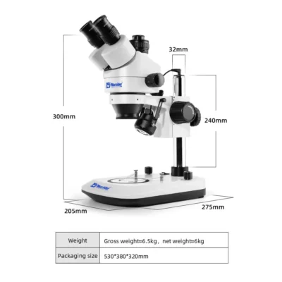 Side view of Murzider MSD202-B8-T trinocular stereo microscope for jewelry