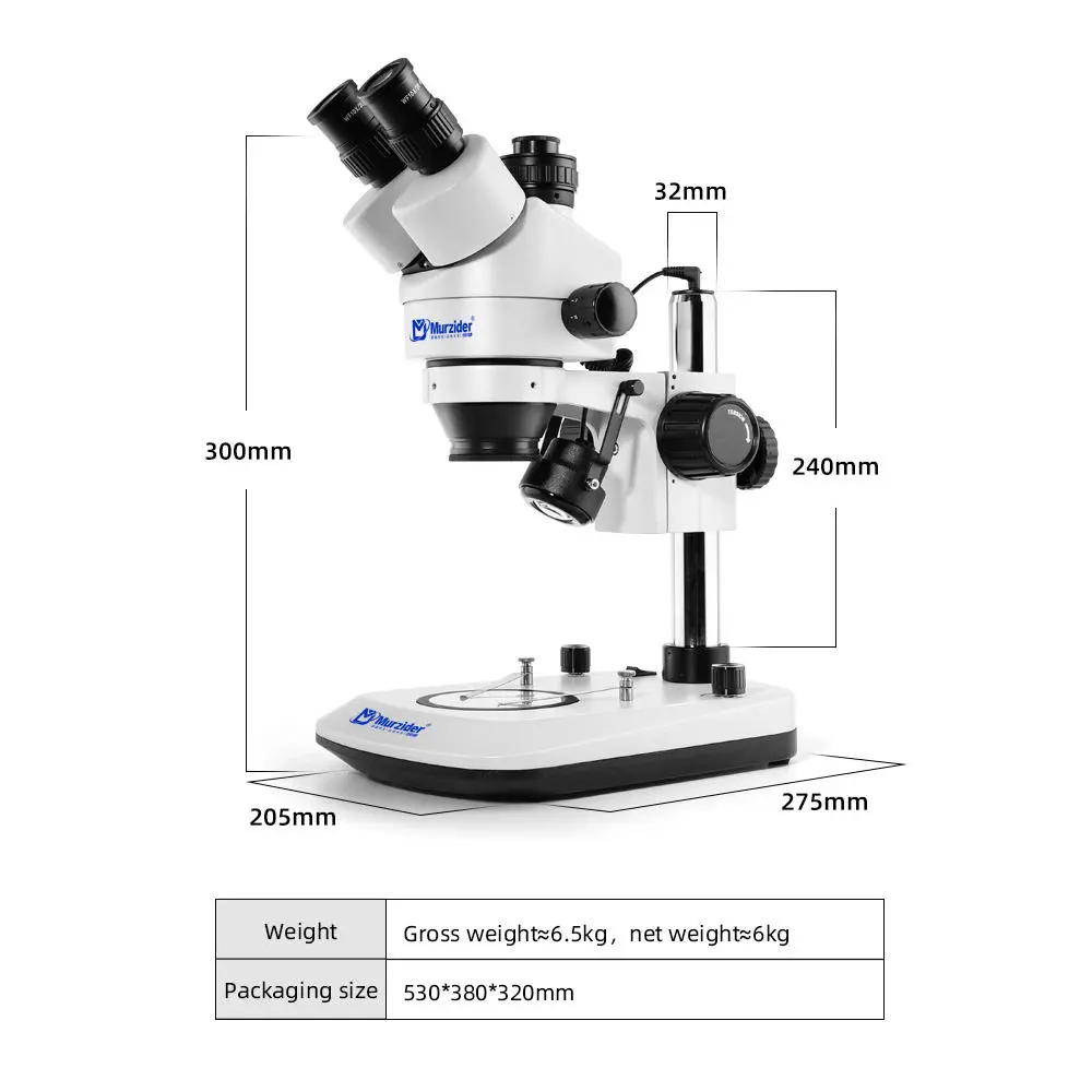 Side view of Murzider MSD202-B8-T trinocular stereo microscope for jewelry