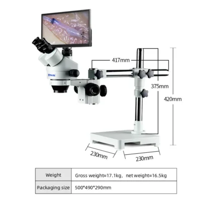 murzider-msd203-11-6yt-teaching-stereo-microscope-dimensions Dimensions of Murzider MSD203-11.6YT teaching stereo microscope with integrated display screen