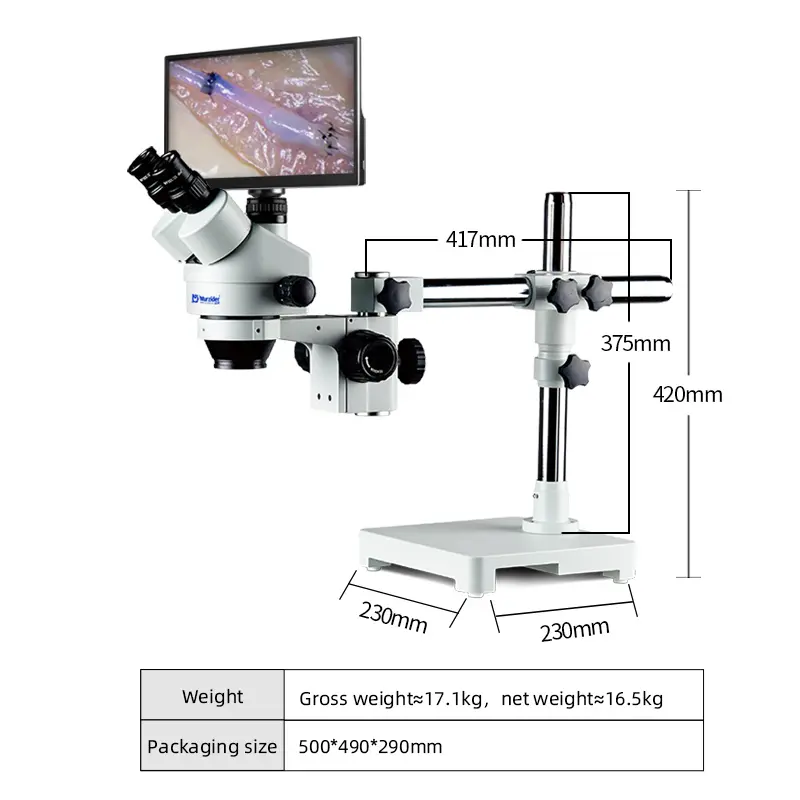 Dimensions of Murzider MSD203-11.6YT teaching stereo microscope with integrated display screen