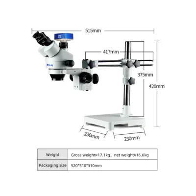 murzider-msd203-t-4k-stereo-microscope-dimensions Dimensions of Murzider MSD203-T-4K zoom stereo microscope with single arm stand