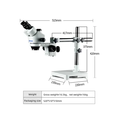 Dimensions of Murzider MSD203-T zoom stereo microscope with universal arm stand