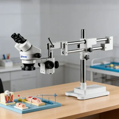 Murzider MSD204-B binocular stereo microscope with double arm articulating stand for inspection
