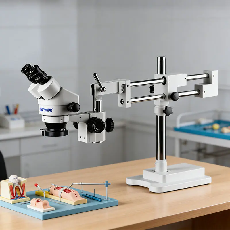 Murzider MSD204-B binocular stereo microscope with double arm articulating stand for inspection