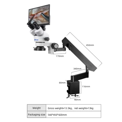 murzider-msd205-a-11-6yt-stereo-microscope-dimensions Dimensions of Murzider MSD205-A-11.6YT inspection stereo microscope with integrated display