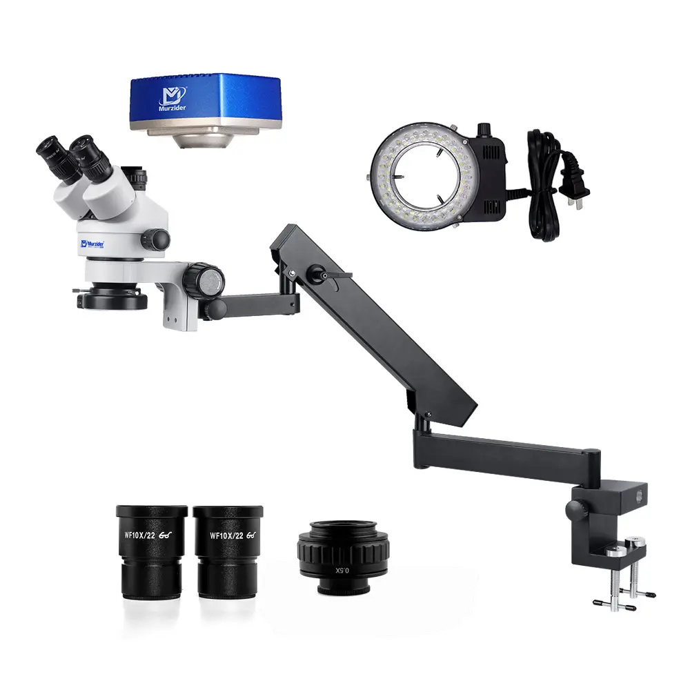 murzider-msd205-a-4k-stereo-microscope-parts Components and parts of Murzider MSD205-A-4K stereo microscope system with 4K imaging and clamp arm