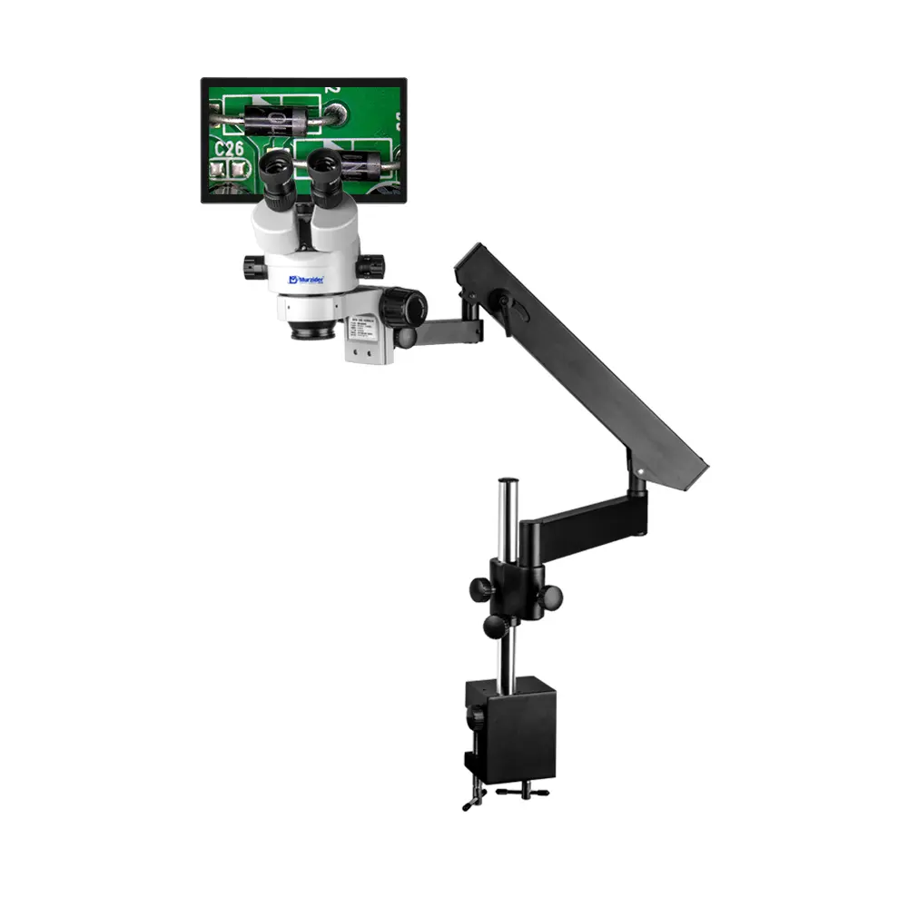 Murzider MSD205-B-11.6YT trinocular stereo microscope with rocker arm and 11.6 inch display