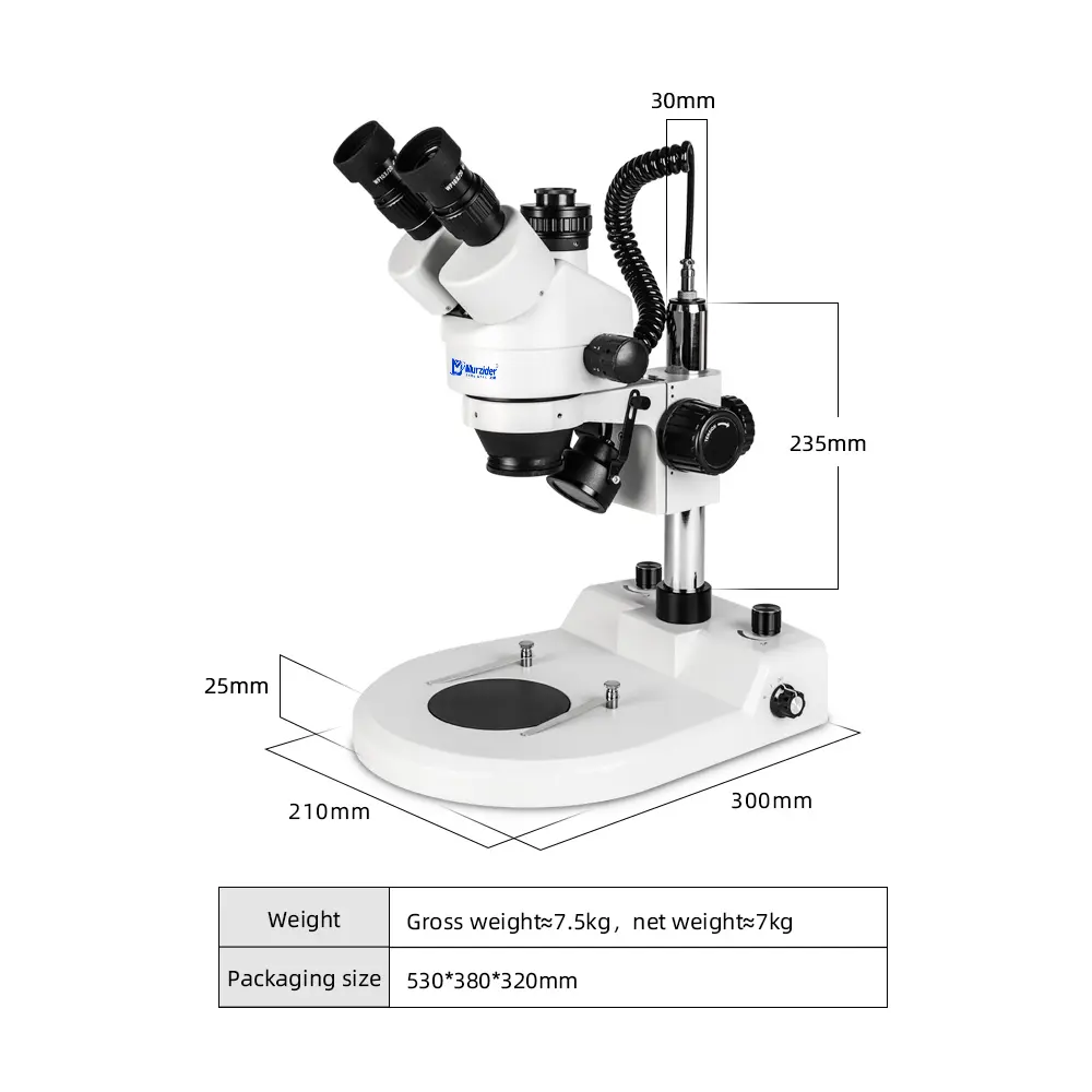 Dimensions of Murzider MSD207-4K authentication stereo microscope for artifact examination and PCB inspection