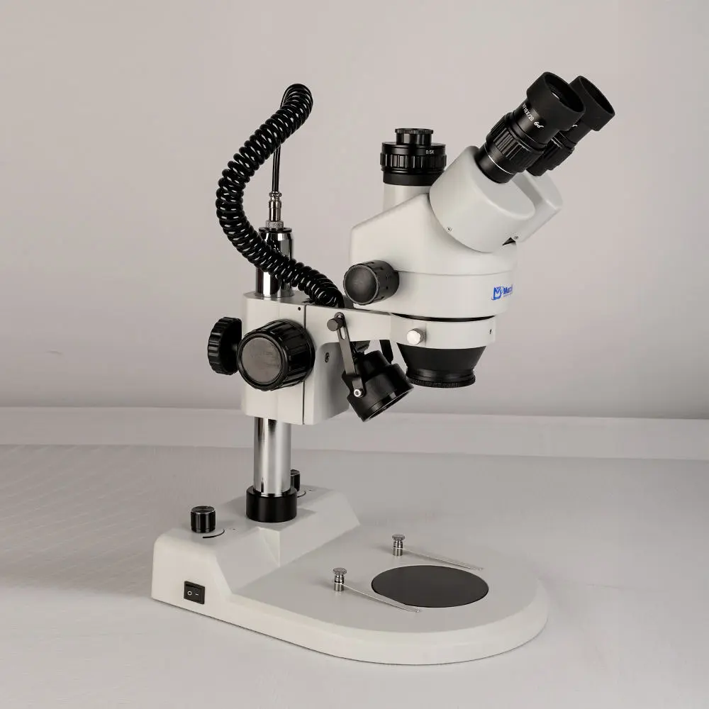 Side angle view of Murzider MSD207 stereo microscope for PCB inspection