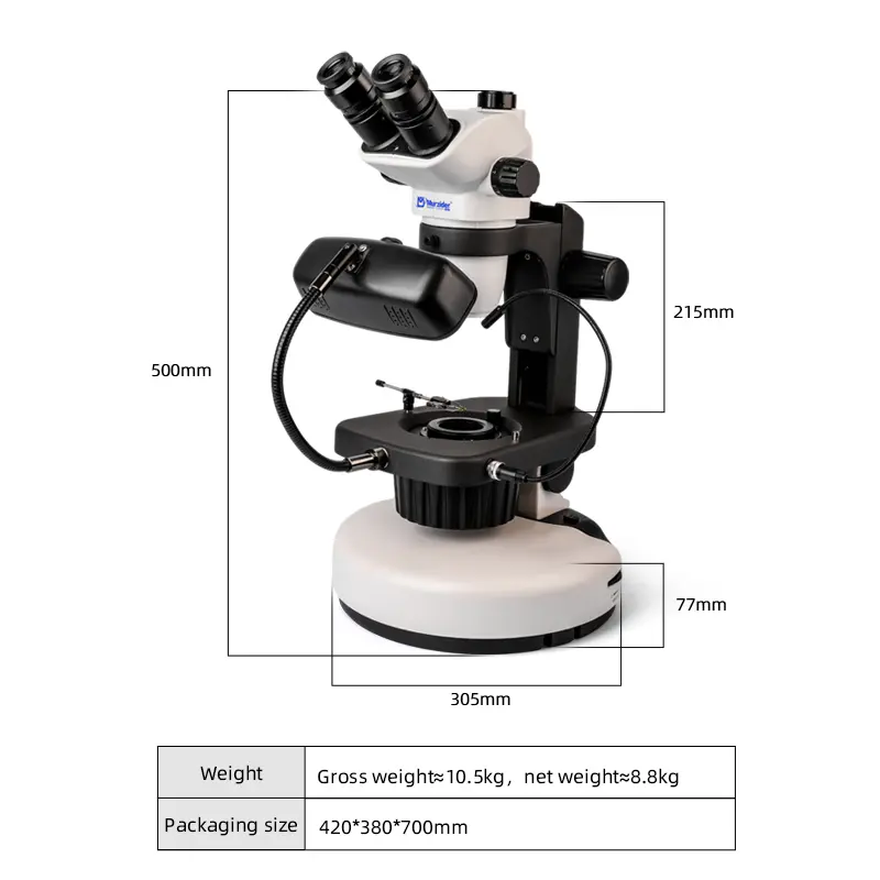 Dimensions of Murzider MSD210-T jewelry inspection microscope for gem and diamond examination