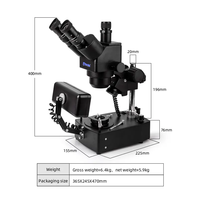 Dimensions of Murzider MSD221-T continuous zoom jewelry microscope for lab inspection