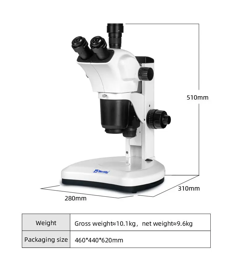 Dimensions of Murzider MSD9224 high magnification stereo microscope for laboratory and inspection use