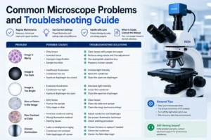 Magnification vs resolution comparison showing microscope image quality and detail clarity